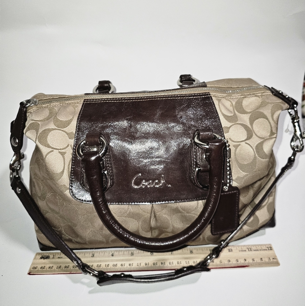 Coach Ashley Signature C Satchel Crossbody Brown Canvas Leather